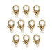 24K gold plated zinc alloy lobster clasps, ten clasps arranged in rows on white