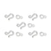 Five white bronze hammered hook and eye clasp sets laid out, each with a hook and a matching eye