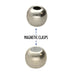 Antiqued silver magnetic ball clasp halves, one with a hole and one with a magnet face, labeled magnetic clasps