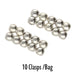 Ten antiqued silver magnetic ball clasps arranged in two groups of five joined pairs, labeled as sold by the bag