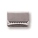 Silver plated ribbon crimp end, single piece shown close up with toothed gripping edge and flat front