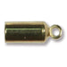 Gold plated glue-in barrel end cap with a small loop at one end, shown from the side on a white background
