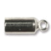 Silver plated glue-in barrel end cap with a small loop at one end, shown from the side