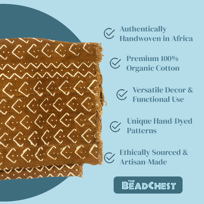 Caramel Brown Bogolan Mali Mud Cloth (Dotted Bowl Design) - The Bead Chest