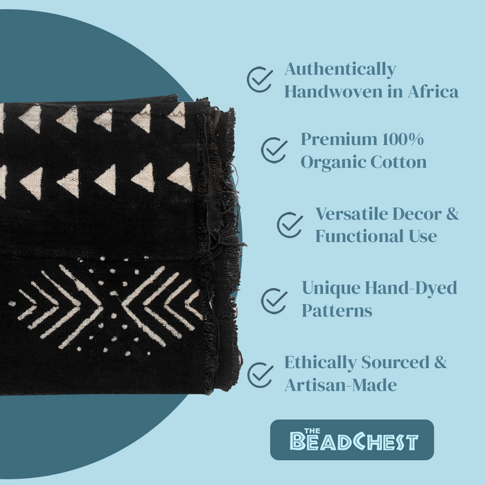Ebony Black Bogolan Mali Mud Cloth (Segou Design) - The Bead Chest