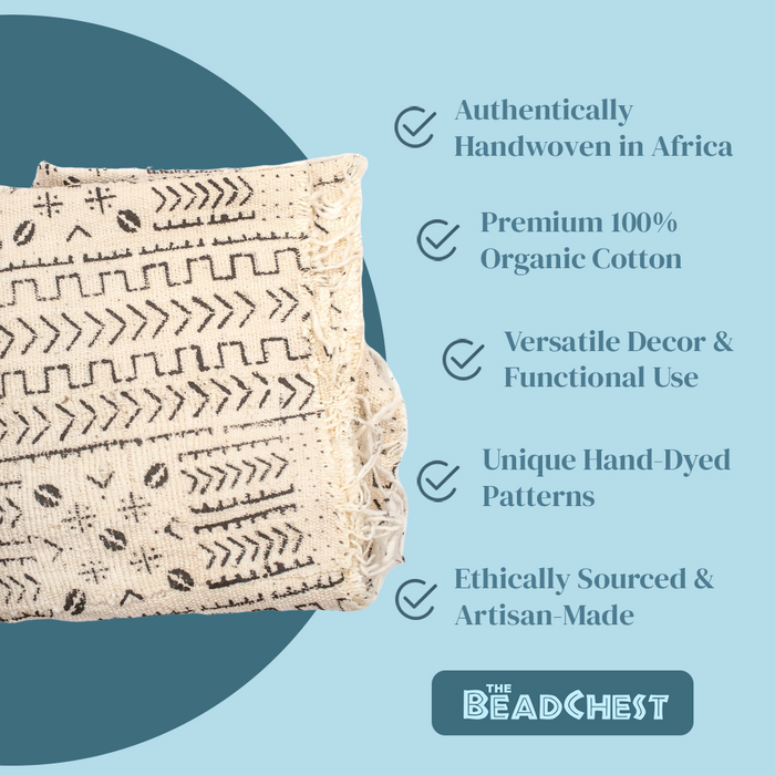 White Bogolan Mali Mud Cloth (Goundam Design) - The Bead Chest