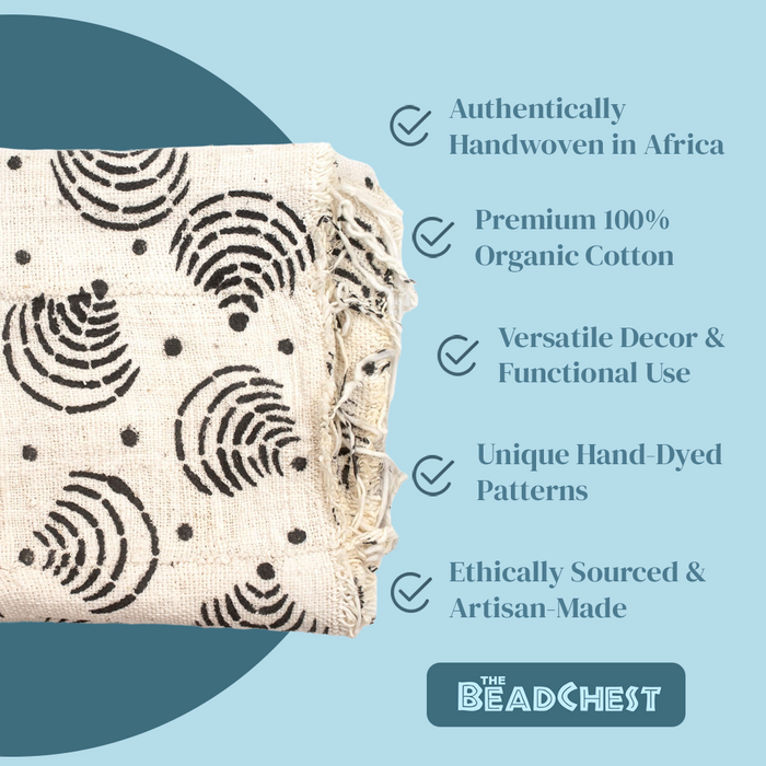 White Bogolan Mali Mud Cloth (Radar Design) - The Bead Chest