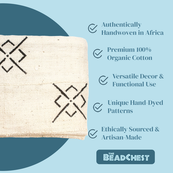 White Bogolan Mali Mud Cloth (Bullseye Design) - The Bead Chest