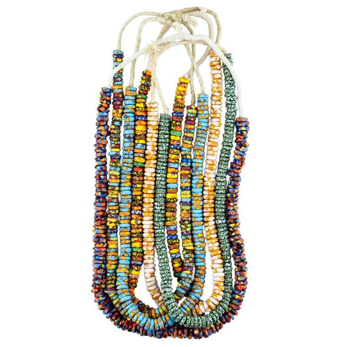 6 Strand Bundle: Fused Rondelle Recycled Glass Beads