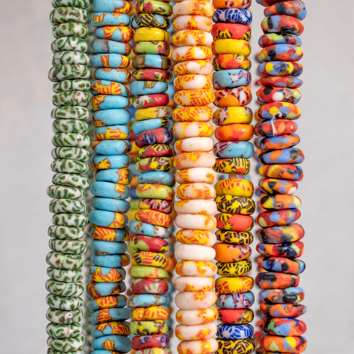 6 Strand Bundle: Fused Rondelle Recycled Glass Beads
