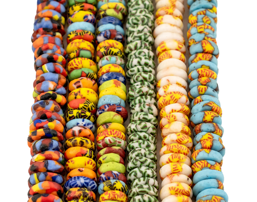 6 Strand Bundle: Fused Rondelle Recycled Glass Beads