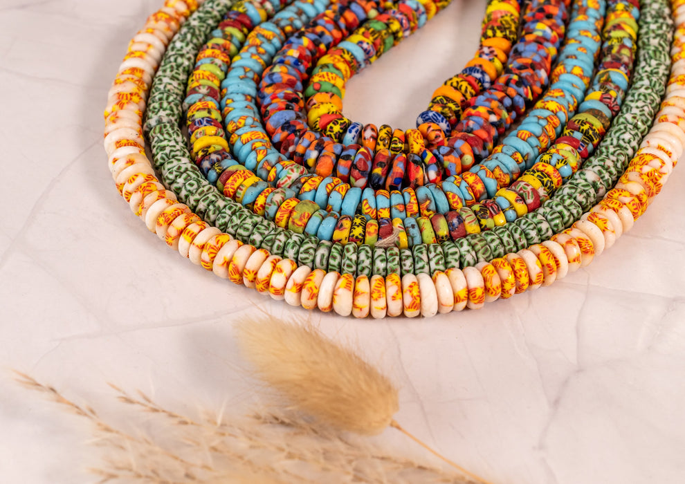 6 Strand Bundle: Fused Rondelle Recycled Glass Beads