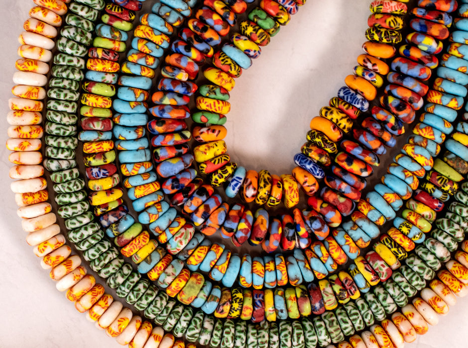 6 Strand Bundle: Fused Rondelle Recycled Glass Beads