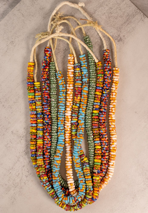 6 Strand Bundle: Fused Rondelle Recycled Glass Beads