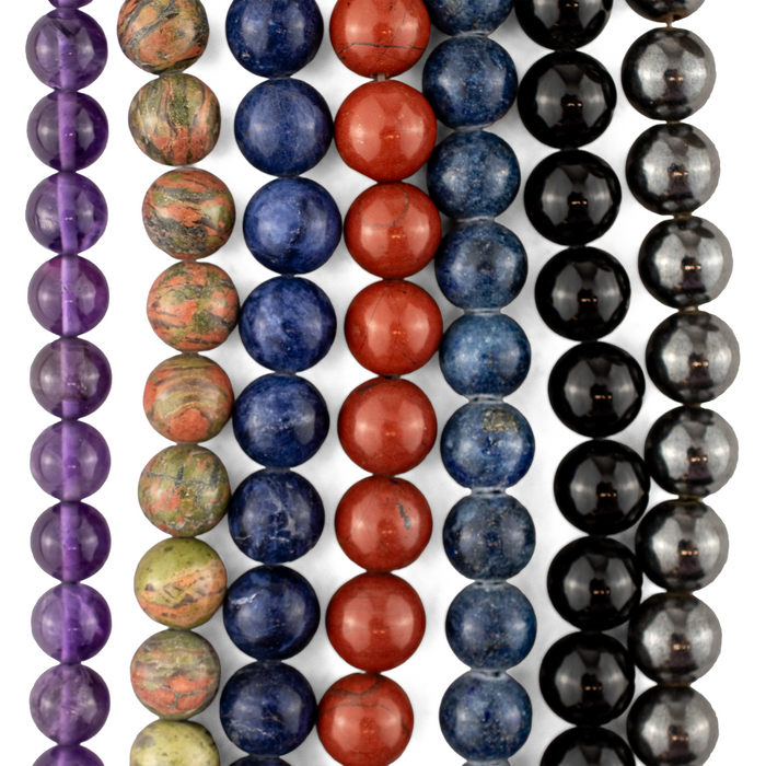 7 Strand Bundle: Round Gemstone Beads (8mm)