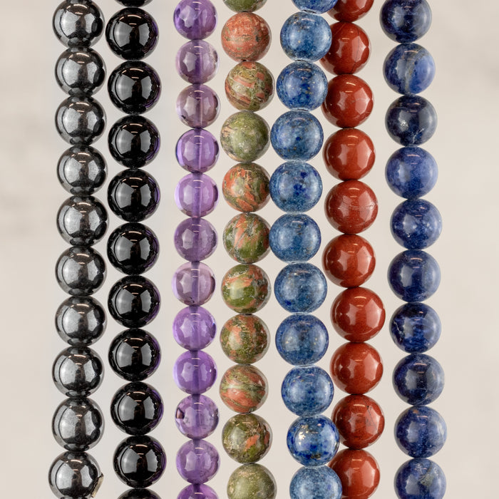 7 Strand Bundle: Round Gemstone Beads (8mm)
