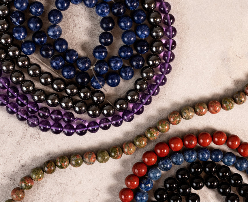 7 Strand Bundle: Round Gemstone Beads (8mm)