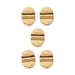 24K gold plated hammered Baule oval beads, five beads arranged in a pattern showing the textured surface and center ridge