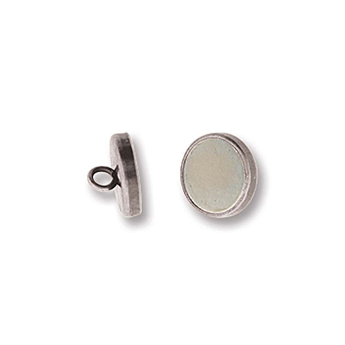 Antiqued silver magnetic clasp showing the flat magnetic face and side profile with loop