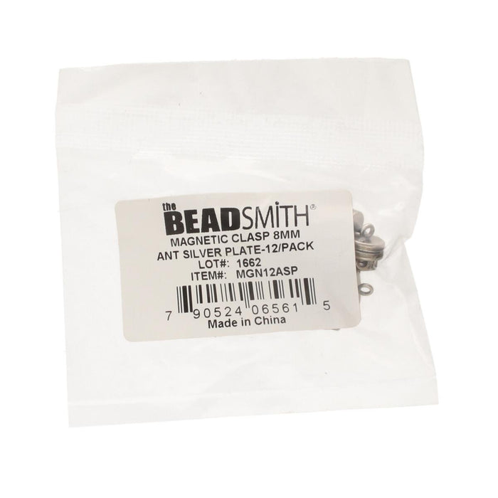 Antiqued silver magnetic clasp 8mm in a clear retail bag with a Beadsmith label