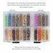 Crystal clear organizer case with 24 flip top boxes filled with assorted beads for easy identification