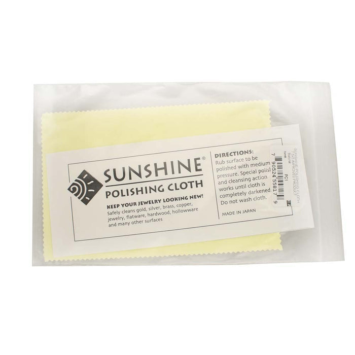 Sunshine polishing cloth in clear resealable packaging with printed directions label