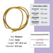 Gold medium French wire loop with size chart: 0.9mm diameter, 14 inch length, and a warning not to stretch the wire