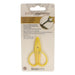 Mini scissors in retail packaging labeled micro scissors, 2.5 in, with attached safety cap
