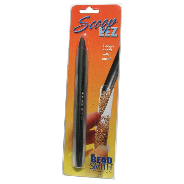 Scoop-EEZ bead scoop in its retail blister packaging with the BeadSmith label and "Scoops beads with ease" text