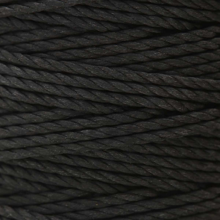 Close-up of the twisted texture of black S-Lon heavy nylon cord wound tightly on the spool