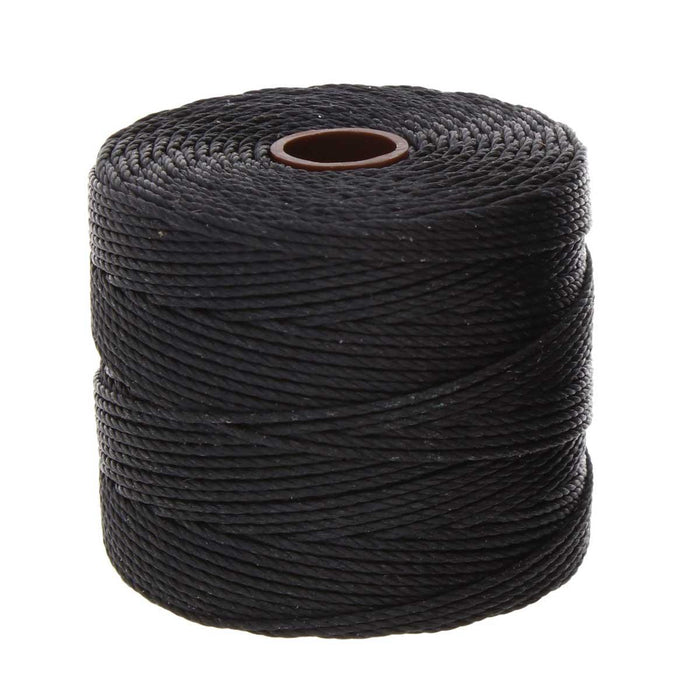 S-Lon 0.5mm black nylon bead cord on a full spool, front view