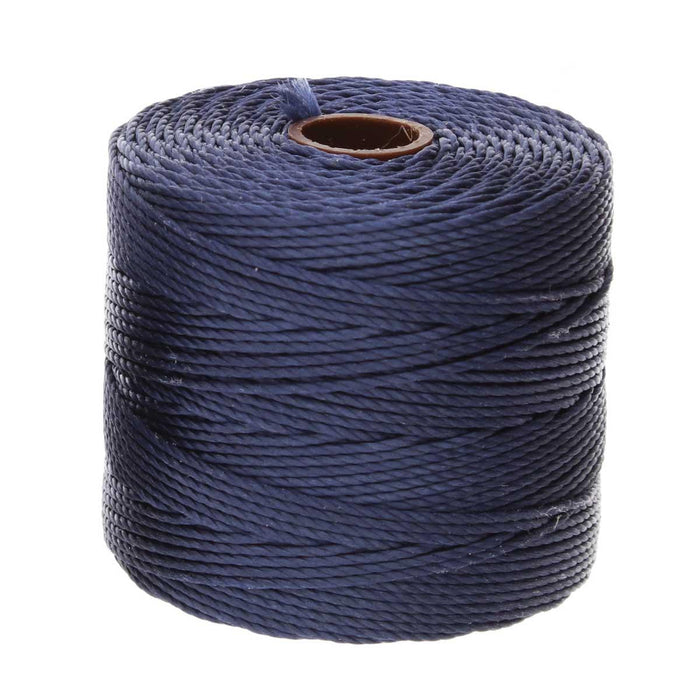 S-Lon 0.5mm navy blue nylon bead cord wound on a full spool, front view