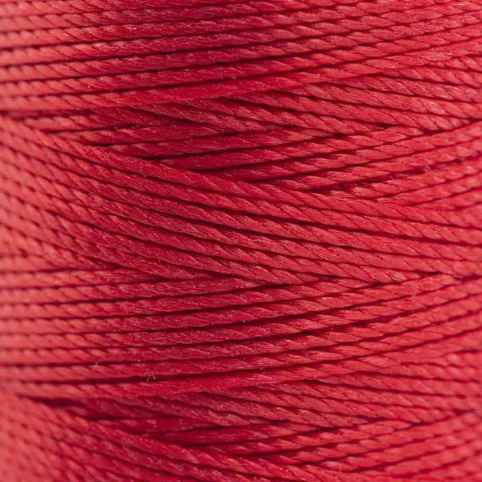 Close-up of the twisted texture of Shanghai red S-Lon nylon bead cord