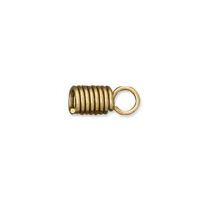 Brass spring coil cord end with loop, single piece shown on a white background