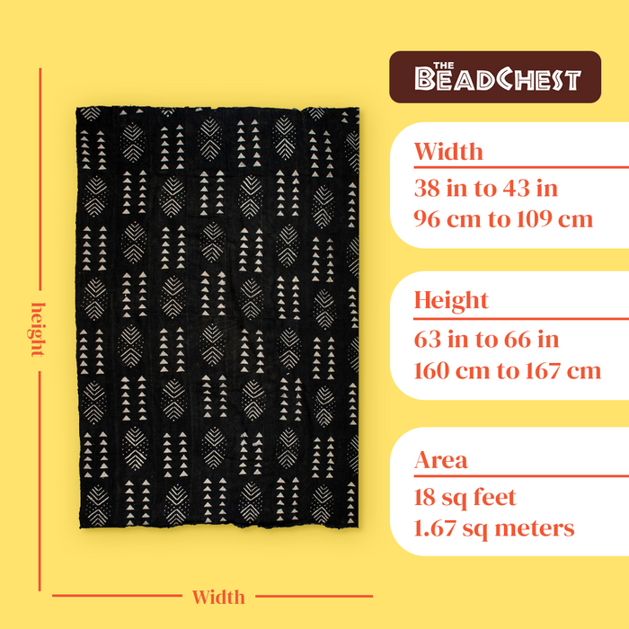 Ebony Black Bogolan Mali Mud Cloth (Segou Design) - The Bead Chest