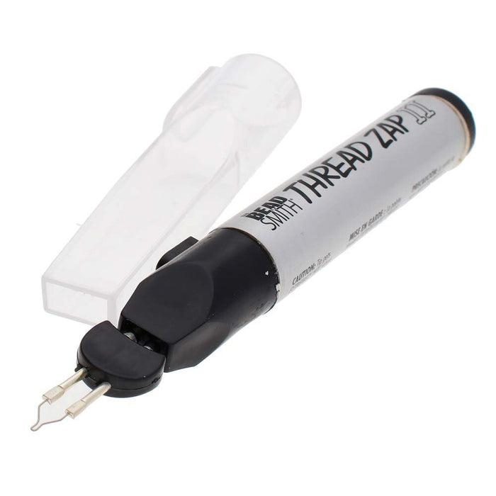 Close-up of the Thread Zap II burner tip and black head with the clear cap removed