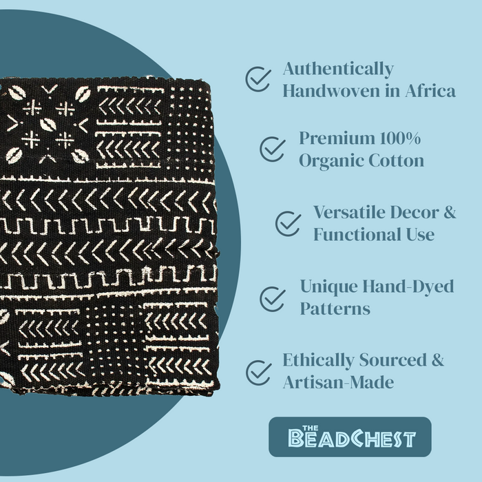 Ebony Black Bogolan Mali Mud Cloth (Koro Design) - The Bead Chest