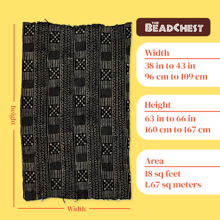 Ebony Black Bogolan Mali Mud Cloth (Koro Design) - The Bead Chest