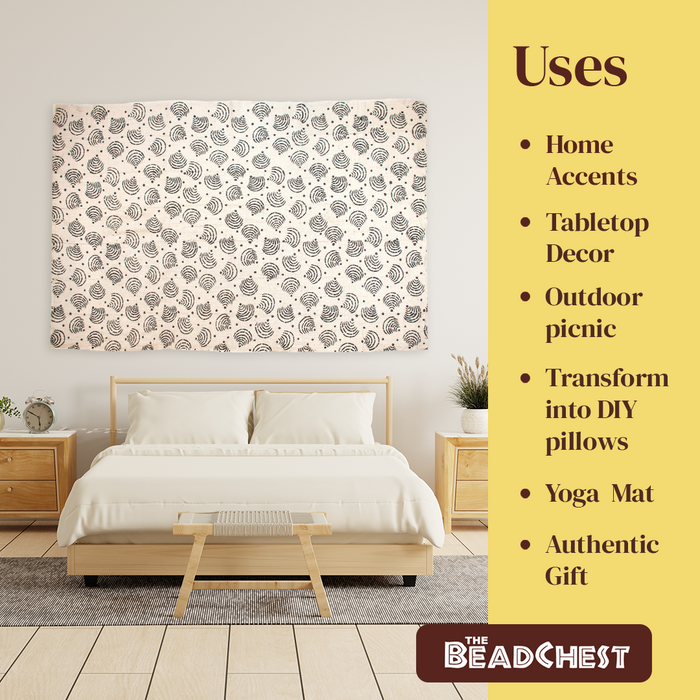 White Bogolan Mali Mud Cloth (Radar Design) - The Bead Chest