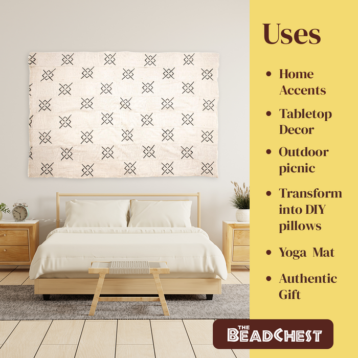 White Bogolan Mali Mud Cloth (Bullseye Design) - The Bead Chest