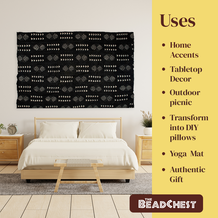 Ebony Black Bogolan Mali Mud Cloth (Segou Design) - The Bead Chest