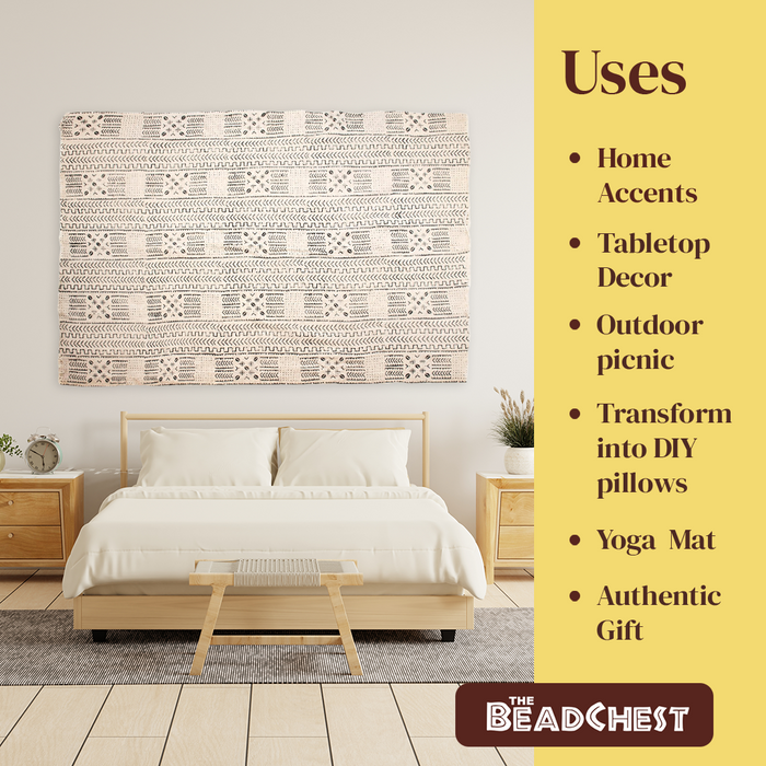 White Bogolan Mali Mud Cloth (Goundam Design) - The Bead Chest