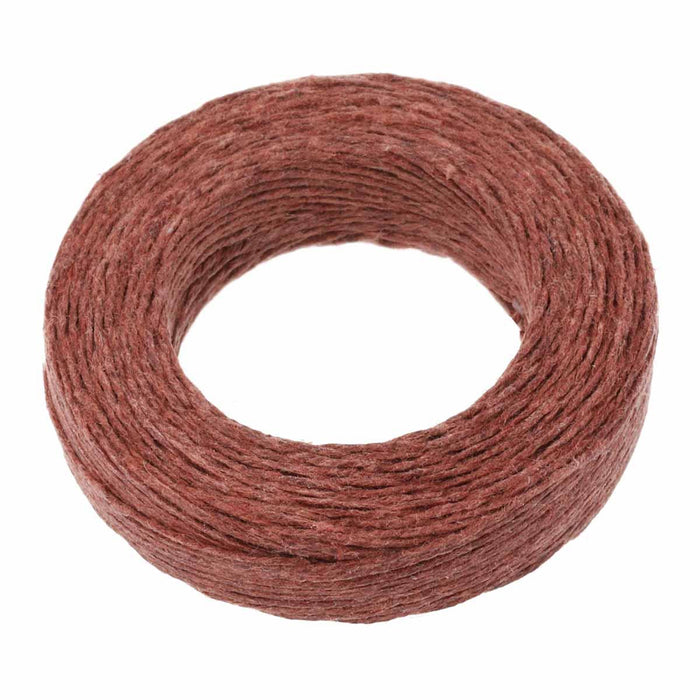 Brown waxed linen cord coil shown unpackaged, top view of the wound round cord