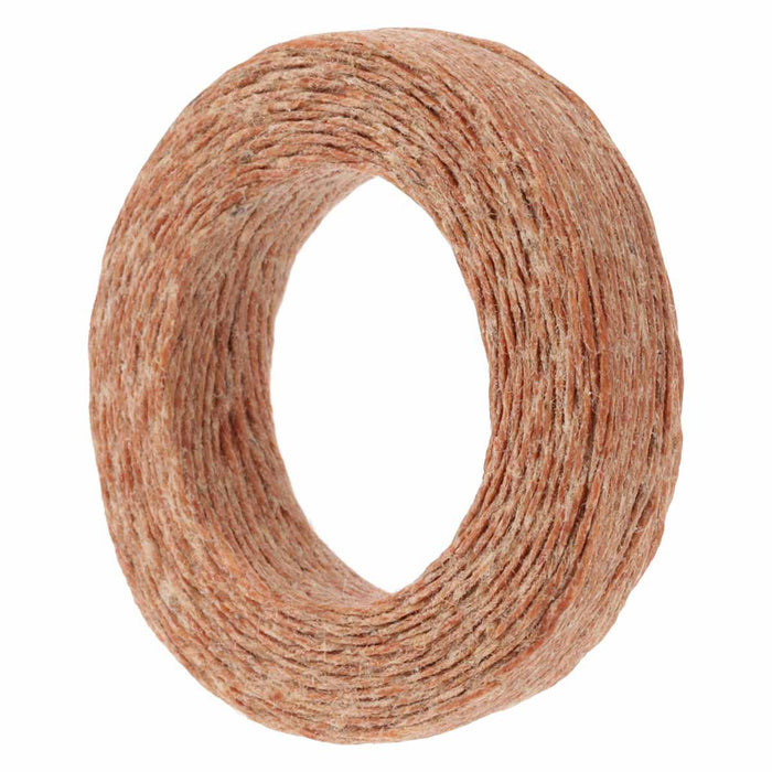Tan waxed linen cord coil tilted at an angle, showing the side of the wound cord