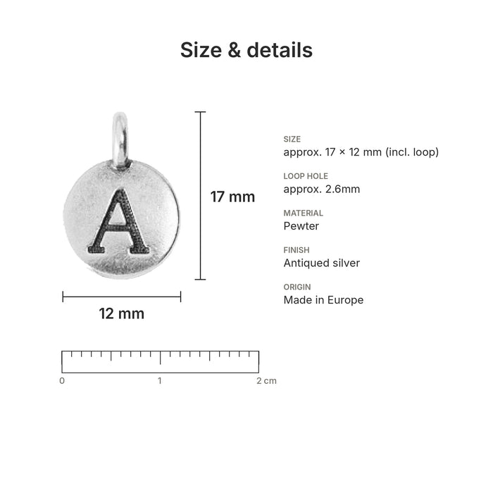 alphabet charms size details a