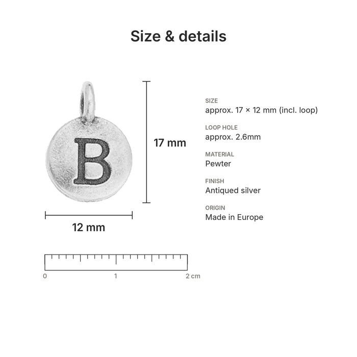 alphabet charms size details b