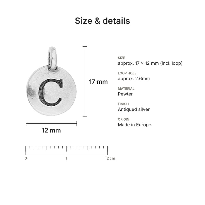 alphabet charms size details c