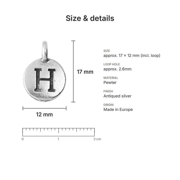 alphabet charms size details h