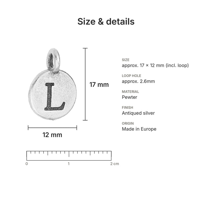alphabet charms size details l