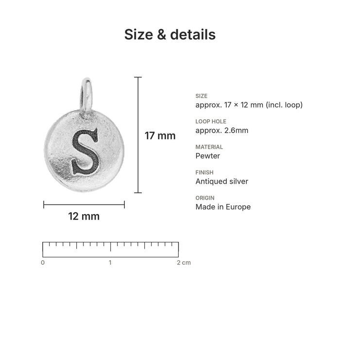 alphabet charms size details s